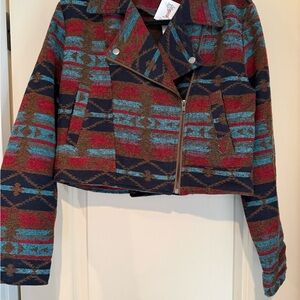 Aztec-Inspired Multicolor Bomber Jacket